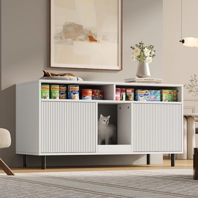 BLACKCOLORS - Kattenbakmeubel/kattenbakmeubel - Zandopvangmat - Huisdiermeubel met opbergruimte - Huisdierdressoir/tv-meubel - Zonder kattenbak - 120x50x66 cm - Wit