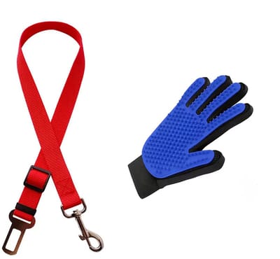 New Age Devi - Hondengordel - Hondenborstel - Vachtverzorging - Massageborstel - HondenKattenHuisdieren - Verzorgingsborstel Handschoen - Gordelriem - Autogordel - Seat Belt - Voordeelpack