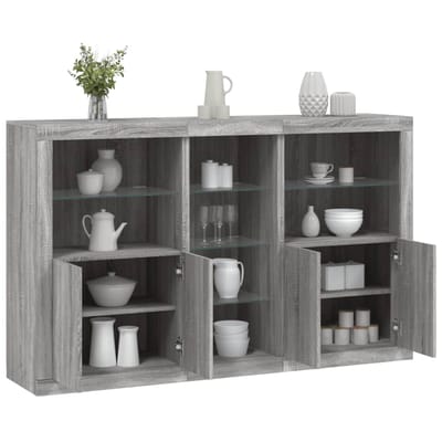 vidaXL - Dressoir - met - LED-verlichting - 162x37x100 - cm - grijs - sonoma - eiken