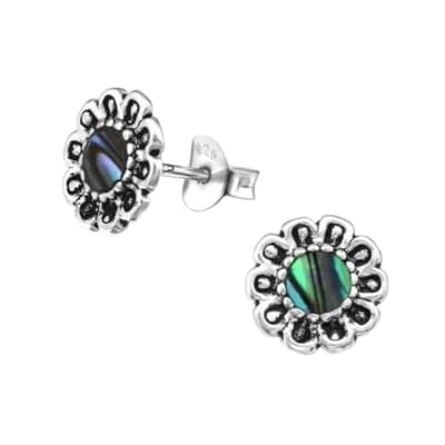 Aramat Jewels | Oorbellen | Zilveren Abalone Bloem Oorbellen 9 mm | | | |9mm | Zilver | Volwassenen, Kinderen | Verkleurd niet