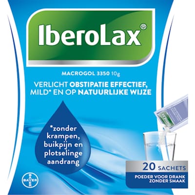 Iberolax 20 Zakjes | Laxeermiddel met Macrogol 3350 | Verzacht de Stoelgang Zonder Krampen | Geschikt bij Obstipatie voor Volwassenen en Kinderen Vanaf 6 Maanden