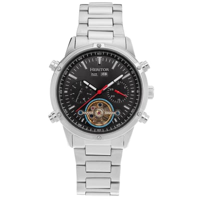 Heritor Automatic Wilhelm Semi-Skelet Armbandhorloge met Dag/Datum - Zilver/Zwart