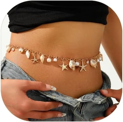 Belly Chain met Schelpen en Sterren voor Vrouwen - Bohemian Heupketting met Parel voor Strand, Zomer en Feestelijke Gelegenheden
