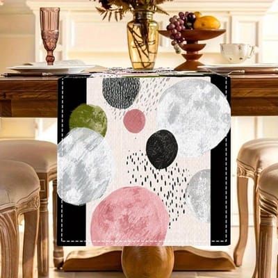 Chemin de table à motif circulaire Art Abstrait, Décoration de table de salle à manger moderne et minimaliste 40x140cm