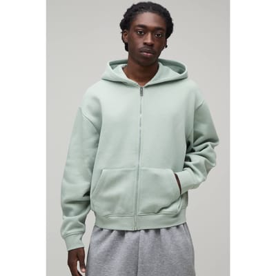 Boxy Zip Through Hoodie | Sage | Size Medium