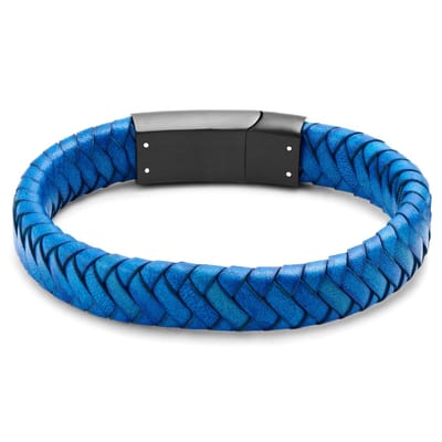 Blauwe Gevlochten Leren Armband