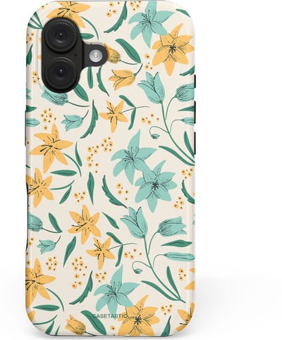 Casetastic hoesje geschikt voor Apple iPhone 16 - MagSafe - Dubbellaagse bescherming - Sereen in bloei - Fashion Case - Lichtgrijs Crème Saliegroen Wit