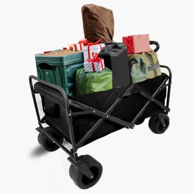 Bolderkar Opvouwbaar - Strandwagen Tuinwagen - Outdoor Transport - Zijvak Verstelbare Handgreep - 150 kg Belastbaarheid - Zwart