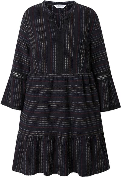 Angel of Style - Dames - Tuniek A-lijn mousseline strepen volants - Zwart - Maat 44