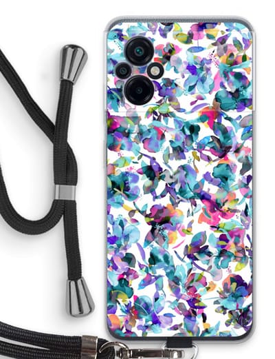 Case Company® - Hoesje met koord geschikt voor Xiaomi Poco M5 hoesje met Koord - Hibiscus Flowers - Telefoonhoesje met Zwart Koord - Bescherming aan alle Kanten en Over de Schermrand