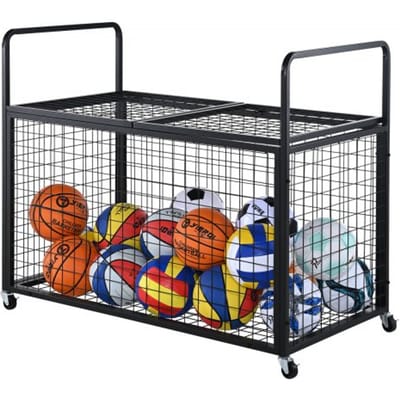 VEVOR Ballenwagen Rolwagen 1150 x 610 x 912 mm Sportballen, Afsluitbare Basketbalkooi Ballenkooi, Sportuitrusting voor Binnen en Buiten, Oprolbare Stalen Opbergwagen voor Garages