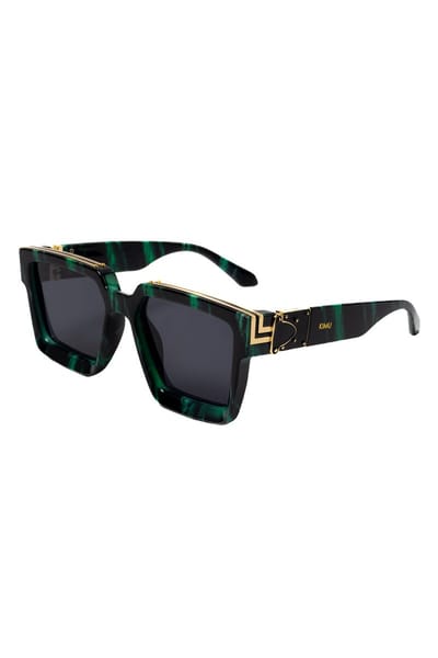 KIMU® Vierkant Dik Montuur Zonnebril - Marmer Groen Zwart Montuur - Zwarte Glazen - Rechthoek Oversized Designer Hollywood Elegant Zomer Festival