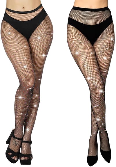 Aomig Dames Glinsterende Visnetpanty's, Glinsterende Visnetkousen met Gekleurde Diamant voor Vrouwen, Sexy Hoge Taille Glinsterende Fijne Mesh Kousen, Strass Panty's Mesh Glinsterende Panty&