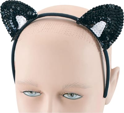Rubies Verkleed diadeem katten oren - zwart - pailletten - voor kinderen