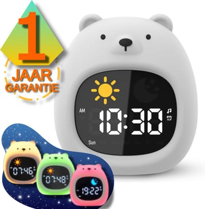 Alvenzo Benny Bear - My buddy – Beer Slaaptrainer - Kinderwekker - Slaapwekker - Nachtlamp functie - Dag en nachtfunctie - 6 Slaapmelodieën/Whitenoise - 8 kleuren zacht licht – Snooze functie – Siliconen Materiaal