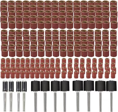 252 delig multitool schuurset - Roterrende multitools - Gereedschapset - 252 stuks - Drum sander set - Schuurhulzen - Schuurband - Doornen - Schuurrol - Schuurrol schacht ø ⅛ inch (3mm) - 1/2", 3/8" en 1/4"