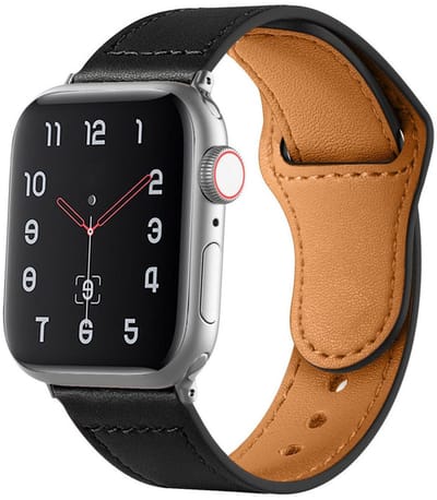 Leren bandje - geschikt voor Apple Watch 1/2/3/4/5/6/7/8/9/10/11/ SE (1,2,3) met maat 38 mm / 40 mm / 41 mm en 42 mm (Watch 10/11) - leer met druksluiting - zwart