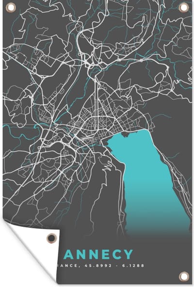 Muurdecoratie Annecy - Frankrijk - Plattegrond - Stadskaart - Kaart - 120x180 cm - Tuinposter - Tuindoek