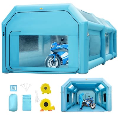 Opblaasbare Spuitcabine - Lakcabine - Afmeting 6 x 3 x 2,5 m - 210D Oxford & PVC - Met Opblaasventilator en Afzuiging - Voor Autoschilderen - Blauw