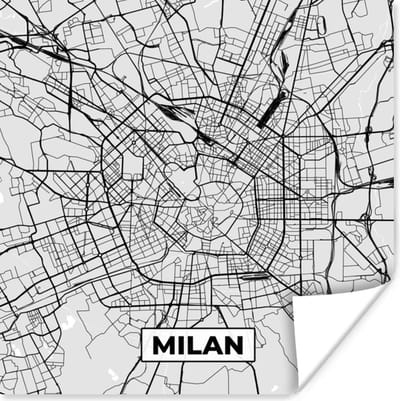 Poster Milaan - Stadskaart - Zwart Wit - Plattegrond - Kaart - 100x100 cm XXL