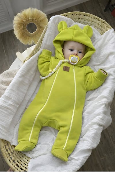 Dartomik - Baby Romper - Limoen - Dubbel Gevoerd - Met Kapje