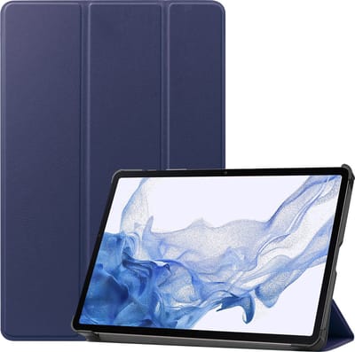 Hoesje - Geschikt voor Samsung Galaxy Tab S8 - Dun & Stevig - Hardcover Book Case - Trifold Bookcase Hoes - Hard Cover - Tablethoes - Donkerblauw