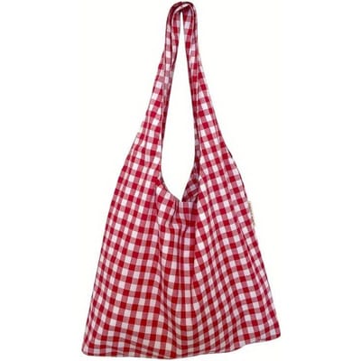 Sac fourre-tout décontracté à carreaux pour femmes Grande capacité Léger Sac à bandoulière Polyester durable & Doublure, Sangles fixes pour étudiants, Bureau pink