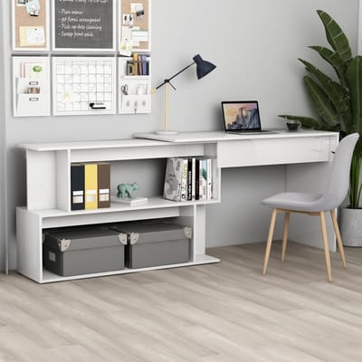vidaXL - Hoekbureau - 200x50x76 - cm - bewerkt - hout - hoogglans - wit