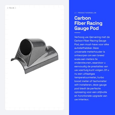 Dailygoods- Gauge Pod Carbon Fiber - Universele Meter Houder - Beugel - Enkele Gat - Schokbestendig - Eenvoudige Installatie - 192g Gewicht - Meterhouder
