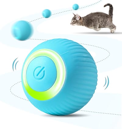 Daity 1 Pack - Kattenspeeltjes- Interactief kattenbal-speelgoed-slim kattenspeelgoed met led-lampjes- automatisch rollende bal voor binnenkatten-automatisch speeltje voor kittens（Blauw）