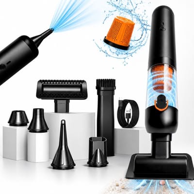 Mondura Auto Stofzuiger 15.000 Pa - Handstofzuiger - Kruimeldief Snoerloos 3-in-1 – Mini Kruimelzuiger Voor Hondenharen – Air Duster – 6 Opzetstukken