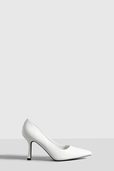 boohoo Dames Brede pasvorm lage stiletto courtschoen | Wit | Maat: 37