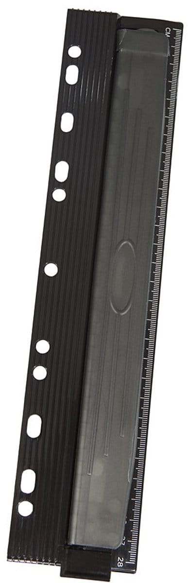 Perforator voor archiveren (metalen perforator met geïntegreerde liniaal van 28 cm en verzamelcontainer) - zwart