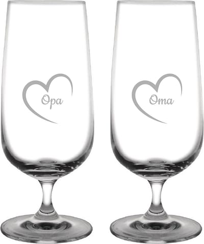 Gegraveerde bierglas op voet 41cl Opa met hartje & Oma met hartje