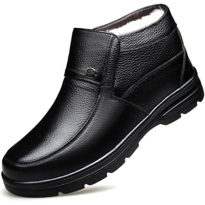Nieuw in heren echte leren laarzen winter sneeuwschoenen wollen binnenkant antislip vader enkellaarsjes waterdichte warme heren katoenen laarzen 40 gray