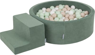 KiddyMoon speelruimte fluweel van schuim met fluweel rond ballenbad ballenbad (100 ballen) + kleine ballenbakken voor baby's speelbad hindernisbanen, made in the eu, pastel beige/wit/mint