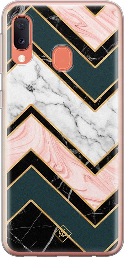 Casimoda® hoesje - Geschikt voor Samsung A20e - Marmer Triangles - Backcover - Siliconen/TPU - Zwart