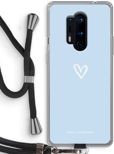 Case Company® - Hoesje met koord geschikt voor OnePlus 8 Pro hoesje met Koord - Klein Hart Blauw - Telefoonhoesje met Zwart Koord - Bescherming aan alle Kanten en Over de Schermrand