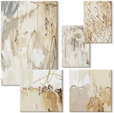 Wallfluent Set van canvas schilderijen - Abstracte composities in een moderne en minimalistische stijl Canvas Schilderijen Set - Set van 5 Canvas Schilderijen - Geel Set van Canvas Prints - Abstractie Canvas Kunst Set - Boheemse Canvas Kunst Set