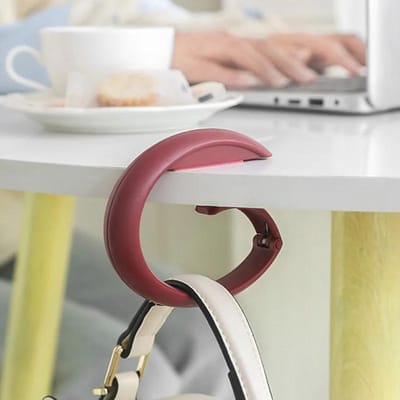 Crochet de sac portable Cintre Supports pliables Table Décor de bureau Plastique Crochet latéral de bureau Utilisation Sac à main Sac de voyage Organisateur Crochet Support 1pc rouge