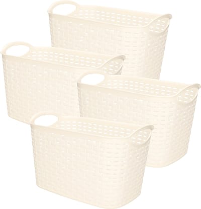 Plasticforte opbergmandje/kastmandje - 4x - 6,4 liter - wit - kunststof - 19 x 29 x 18 cm