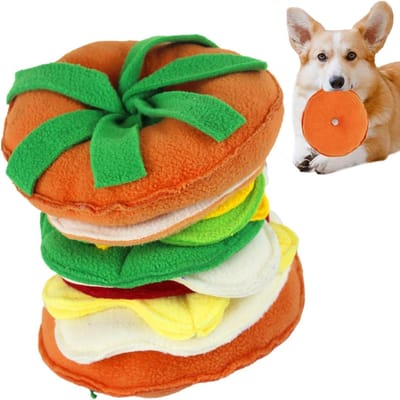 Honden Knuffel - Bijtspeeltje Puppy - Tandjes Krijgen - Hamburgervormig Ontwerp - 20x15x10 cm - Kleurrijk