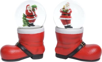 Dekoratief | Santaboot waterbol m/santa, rood, resina/glas, 10x6x12cm, set van 2 stuks | A225654