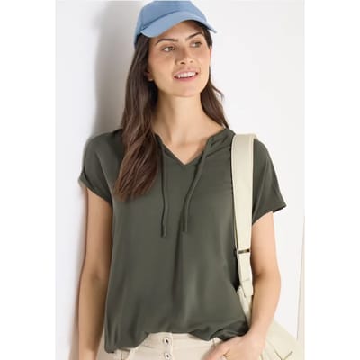 Blouse met korte mouwen en structuurmix
