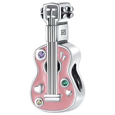 Fler® | Bedel | Past op populaire bedelarmbanden (standaard - 3mm) | Gitaar Bedel | Hangbedel Charm | 925 sterling zilver | Guitar bedel | Zirkonia | Armband Kraal | Valentijnsdag Cadeau | Sinterklaas kado | Kerstcadeau
