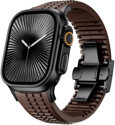 Strap-it Premium silicone band - luxe siliconen bandje geschikt voor Series Apple Watch 1/2/3/4/5/6/8/9/10/11/SE(2-3)/Ultra(2-3) - Hoogwaardig iWatch bandje voor grote maten 44mm / 45mm / 46mm / 49mm (bruin)