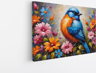 Saammp Canvas Schilderij - Abstracte Vogel - Dieren - Bloemen - 30x20 - Foto op canvas - Wanddecoratie - muurdecoratie Woonkamer - Slaapkamer decoratie - Canvas Print