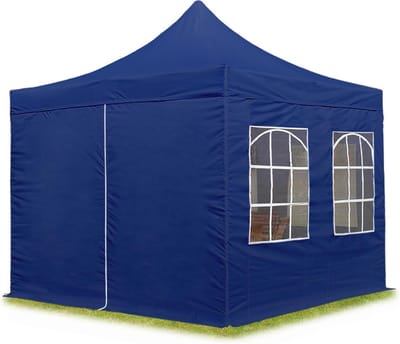 3x3 m Easy Up partytent Vouwpaviljoen met zijwanden (4 vensters), blauw