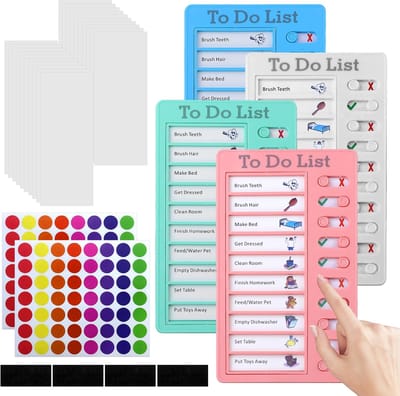 Do List voor kinderen, set van 4 memo-borden, takenplanner, met 20 verwisselbare vellen, ideaal voor checklist voor kinderen, voor leerplanning en tijdmanagement (20 x 12 cm)