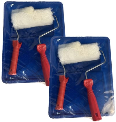 Schilderset - 2x - 5-delig - vacht verfroller - 18 cm - met beugel en verfbak - Muurverfroller set - schilderen - schilderbenodigdheden